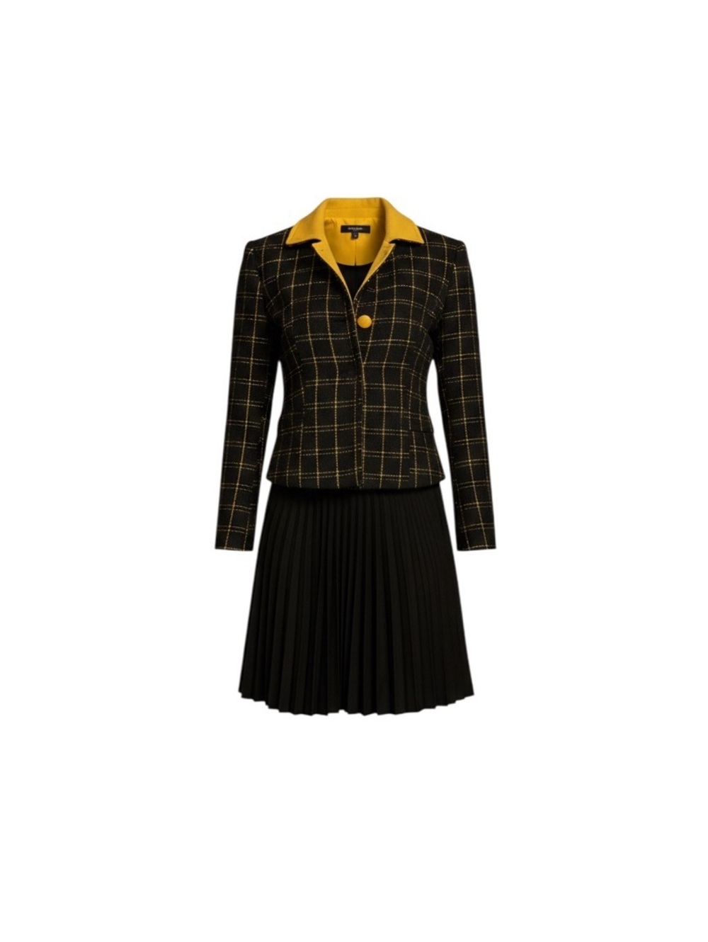 1960s Black & Yellow Wool Skirt Suit